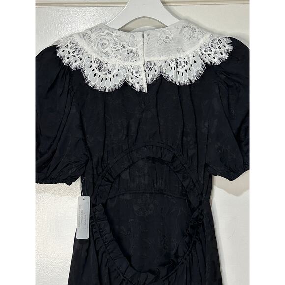 For Love & Lemons Yasmin Collared Floral Mini Dress Black White Size Small NWT - Picture 12 of 15